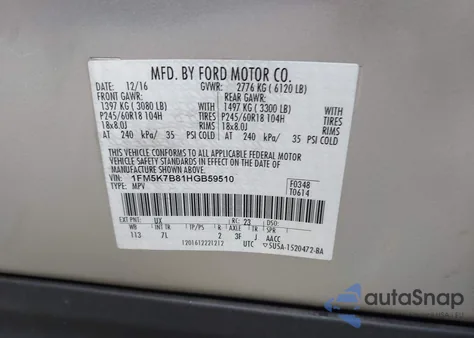 2017 Ford Explorer z USA, uszkodzony, nr VIN 1FM5K7B81HGB59510